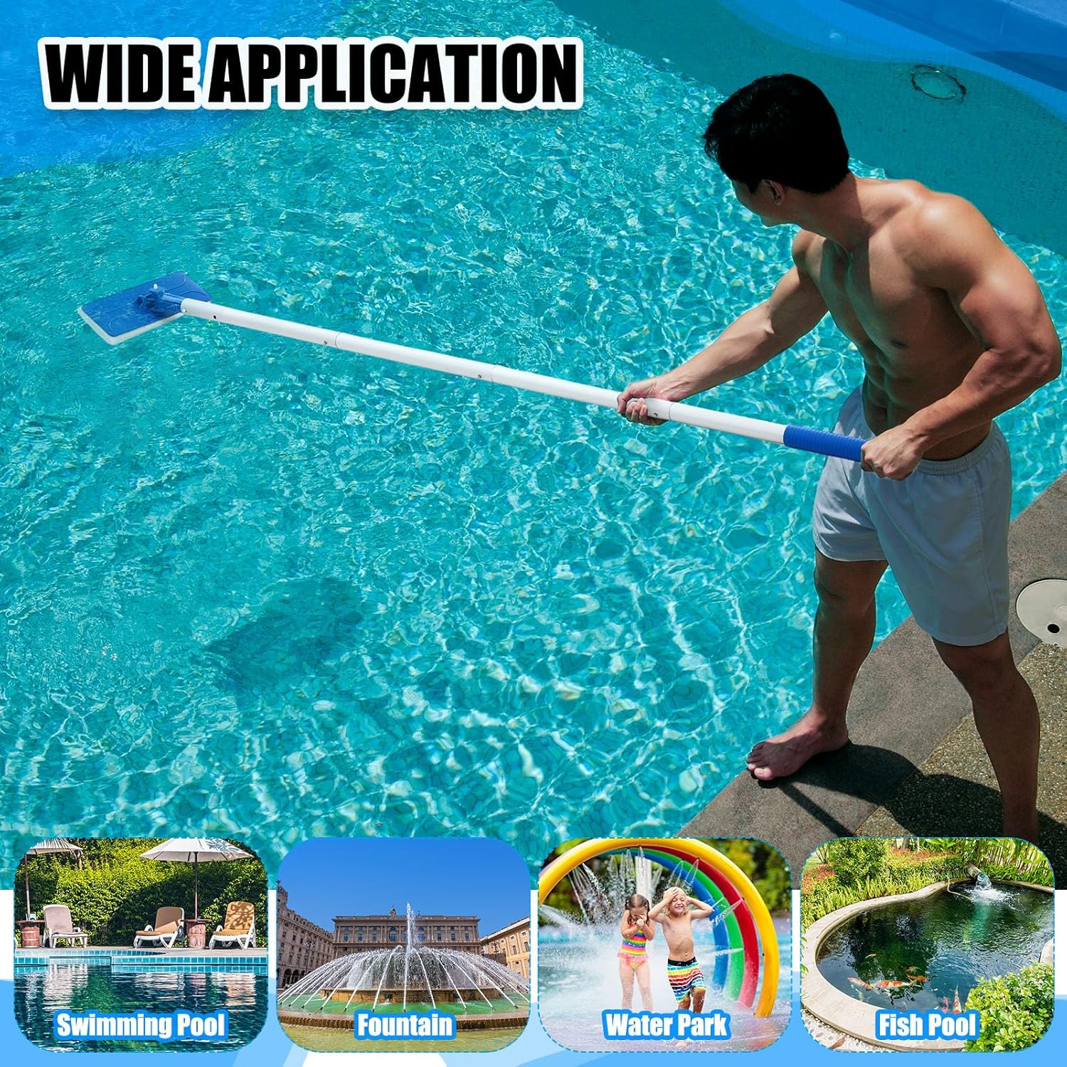 Tioncy 3 Pcs Pool Brushes Kit with 47" Pole Adjustable, 10" Pool Brush Head, Hand Scrub Brush & Scouring Sponge Pads with Aluminum Pole for Spa Hot Tub Bathroom Kitchen Home Tiles Walls Floors