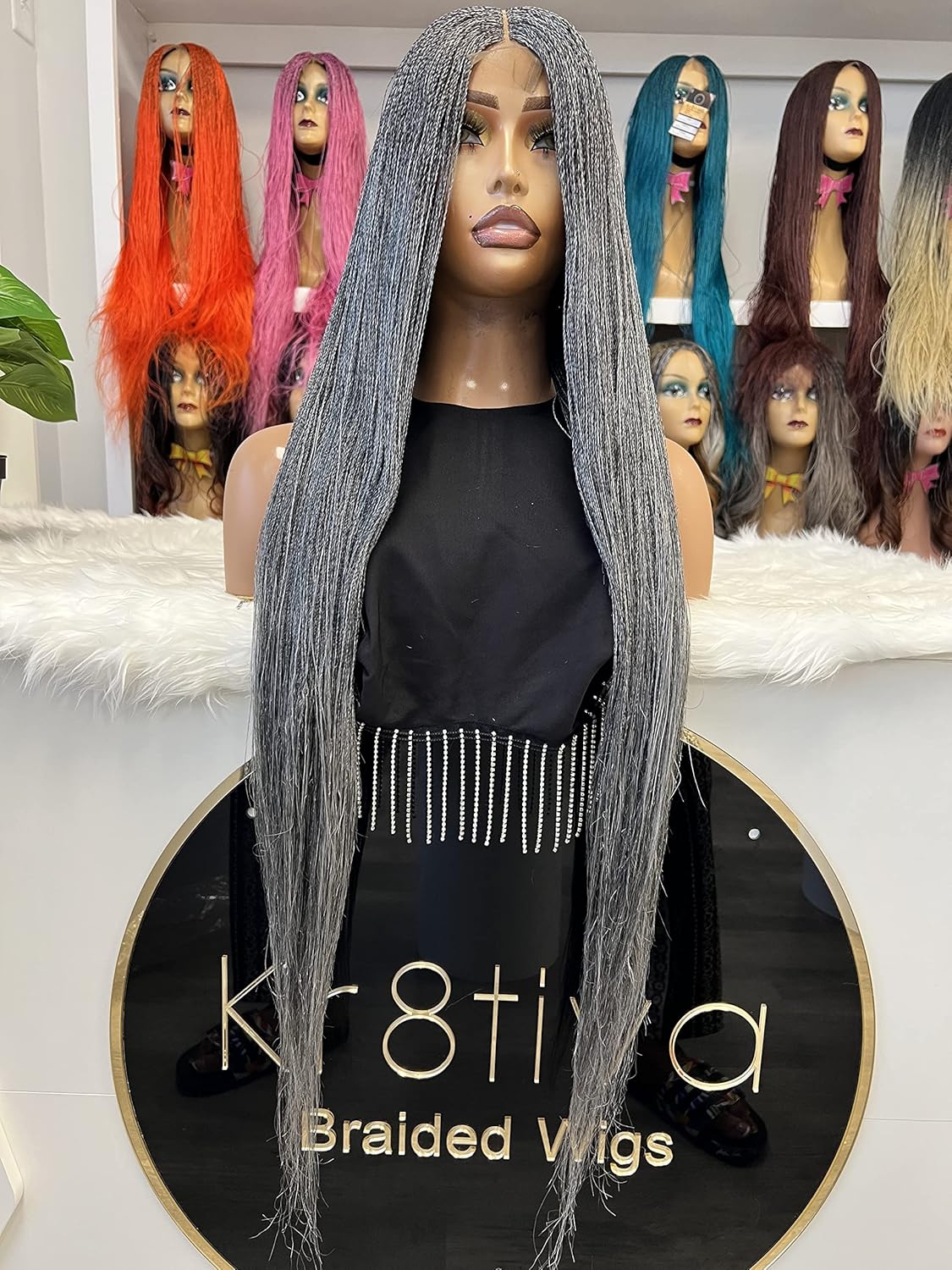 Million braids, Senegalese twist, Micro braid, Braided wig, Micro Twist 28"-30" long. Synthetic hand braided wigs for Black women (Dark Grey)