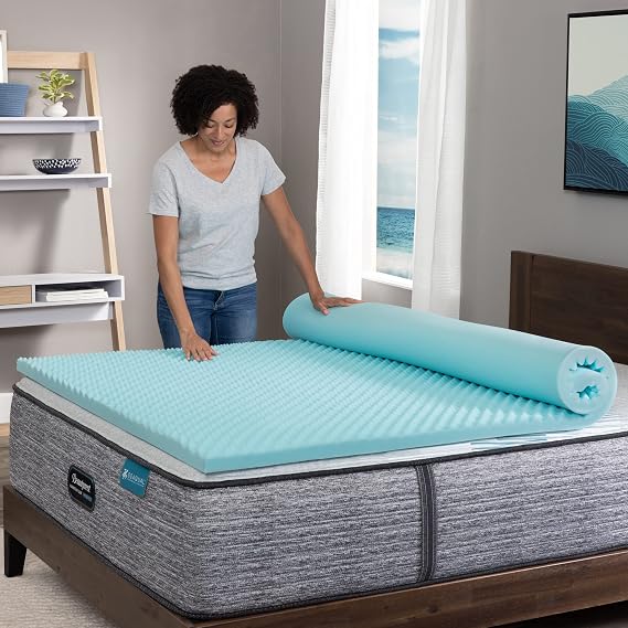 Beautyrest Cool Wave Convoluted Pressure-Relieving Memory Foam Mattress Topper, Twin, 2-Inch, Blue