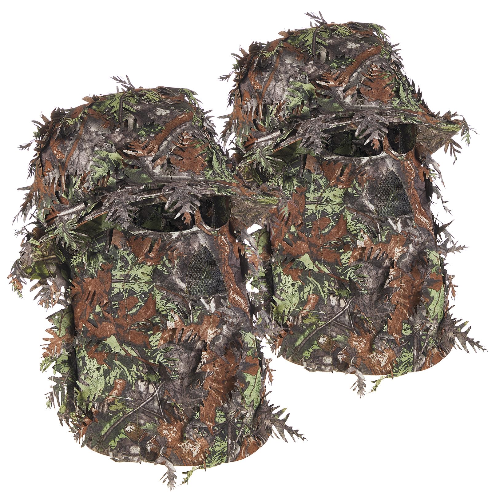 Cutecrop 2 Pcs Leafy Camo Face Mask 3D Camo Bucket Hat Hunting Camouflage Accessories for Deer Duck and Turkey Hunting Gear