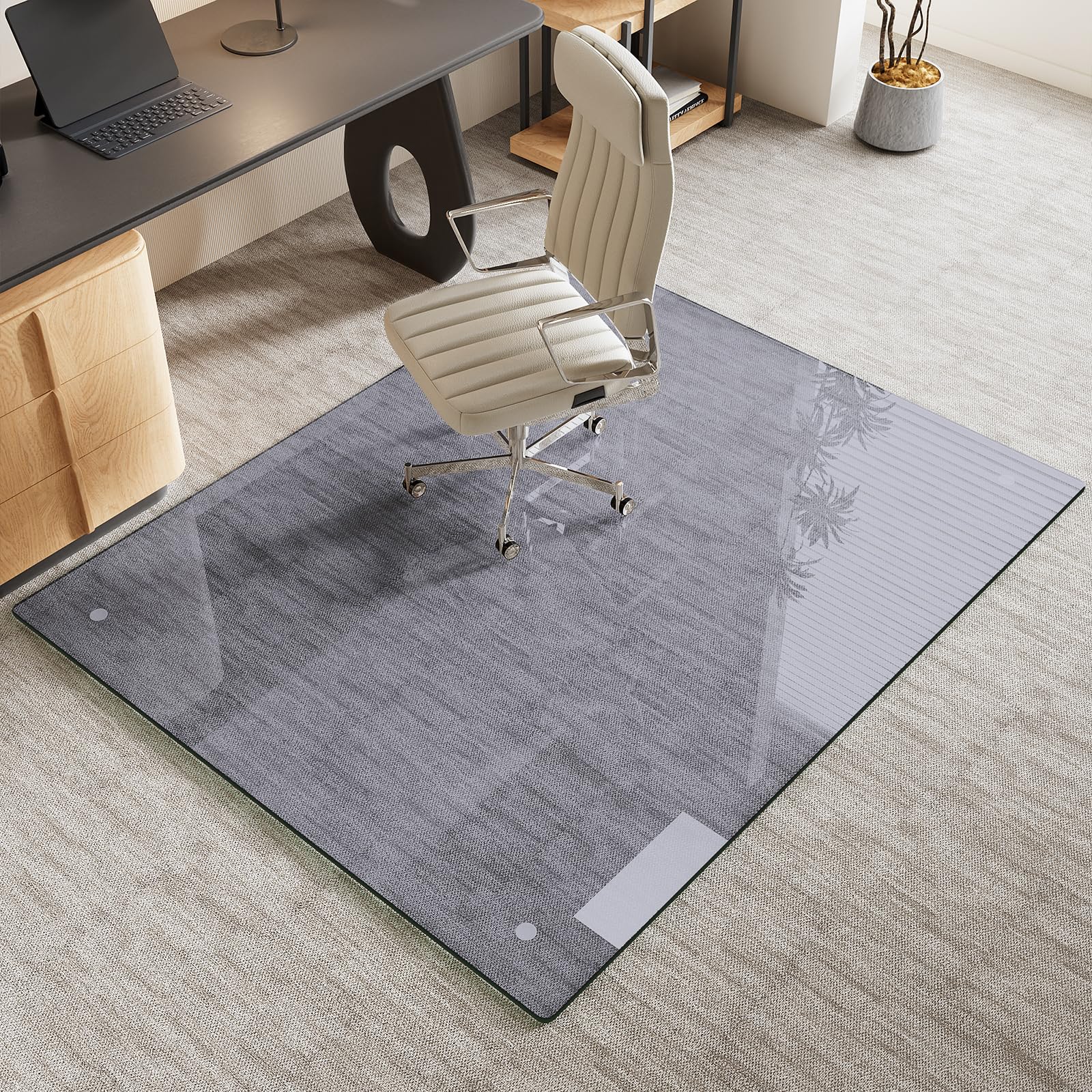 Tempered Glass Gray Chair Mat for Carpet Hard Floor 46x55 Office Chair Mat - Heavy Duty Scratch Resistant