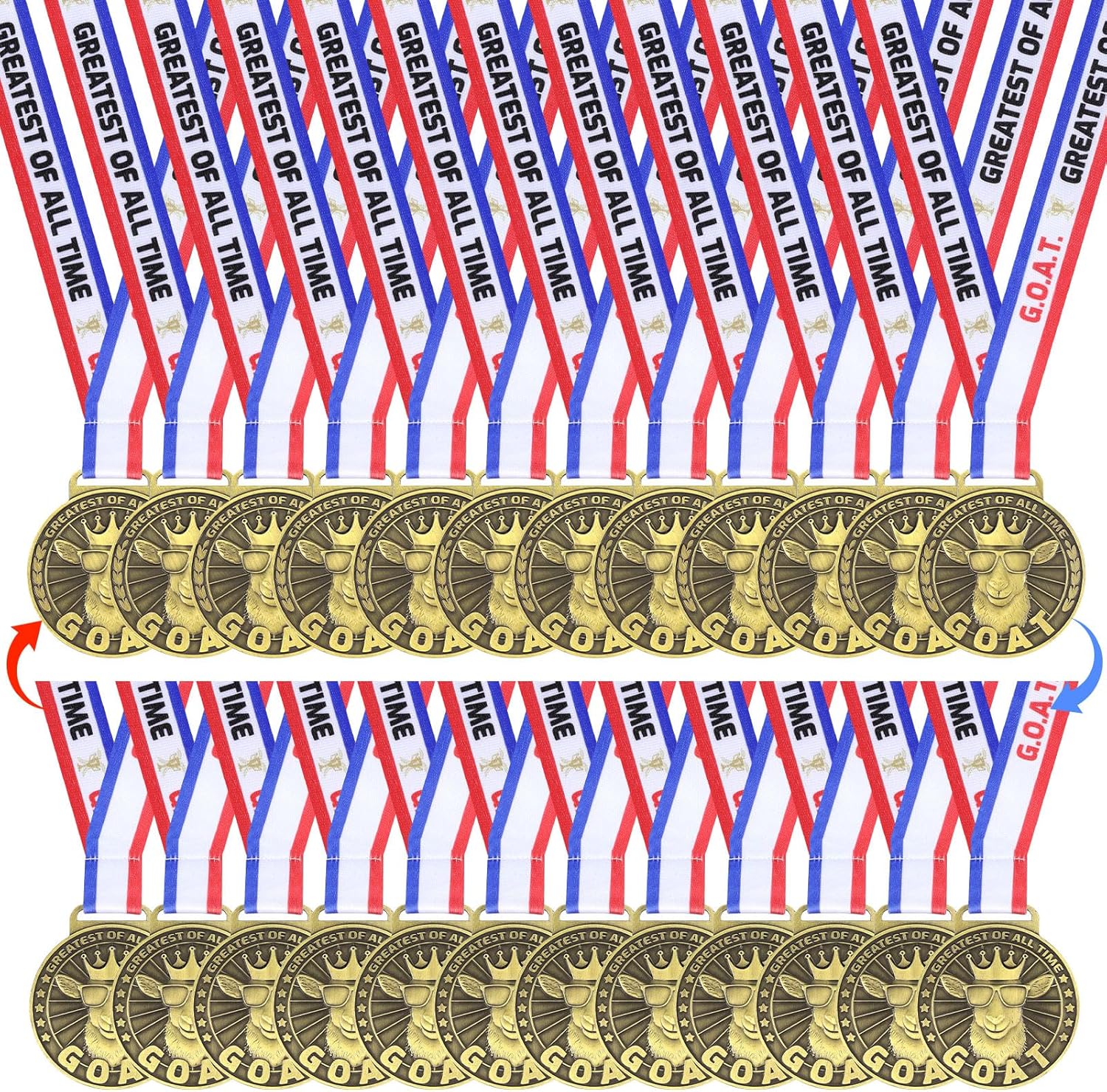 Archerest Double-Sided Goat Medal with Neck Ribbons, Greatest of All Time Champ Medals Award, 3D Goats Pendant Medal for Football Basketball Sports Tournament & Championship MVP Collections