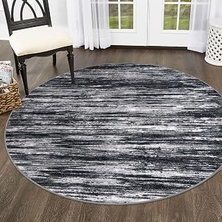 SIILOOM Washable 5ft Circle Round Rug, 5x5 Non-Slip Soft Circular Area Rugs