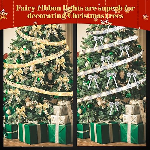 Miniatura 6 de 4 luces de cinta de Navidad de 78.7 pies, 240 luces LED, cinta de árbol de Navidad, guirnalda de luces que funcionan con pilas, funciona con pilas,