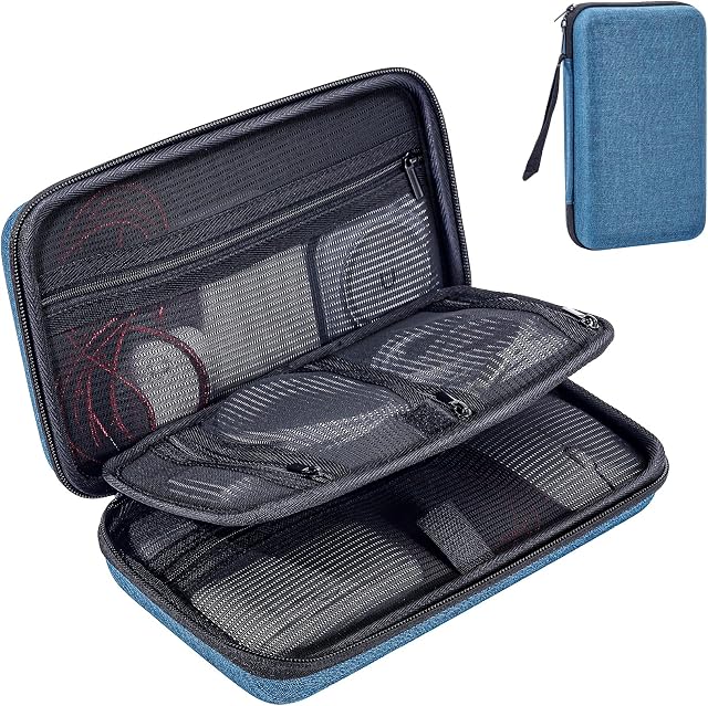 Hard Travel Electronic Organizer Case for MacBook Power Adapter Chargers Cables Power Bank Apple Magic Mouse Hard Drive USB Flash Disk SD Card Small Portable Accessories Bag -M, Navy