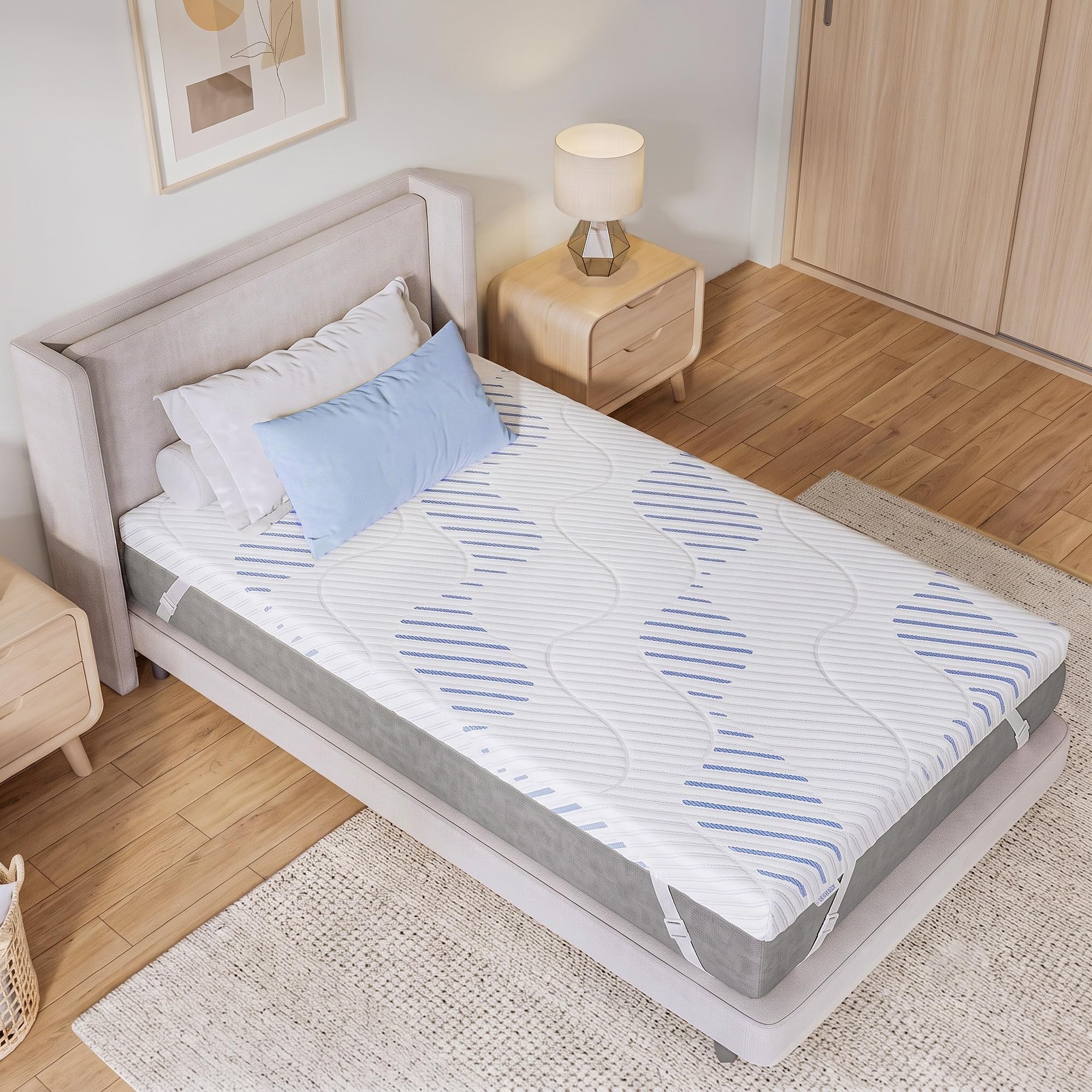 Topper para colchones 90x200x7,5 cm, Protector de colchón Suave con Gel-Memoria y Soporte de 7 Zonas, Ideal para colchones Duros, Camas con somier, Cama y colchones de muelles