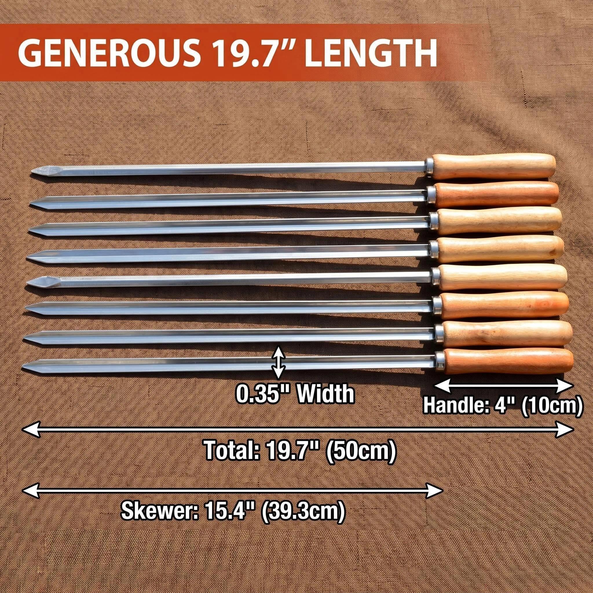 IMEEA Spiedini Adana, 50 cm, riutilizzabili, in acciaio inox, per barbecue, spiedini con manico in legno (6 pezzi)