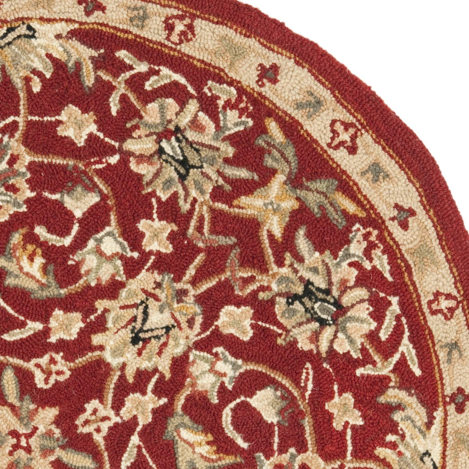 SAFAVIEH Chelsea Collection Area Rug - 3' Round, Burgundy & Ivory, Hand-Hooked French Country Wool, Ideal for High Traffic Areas in Living Room, Bedroom (HK78B)