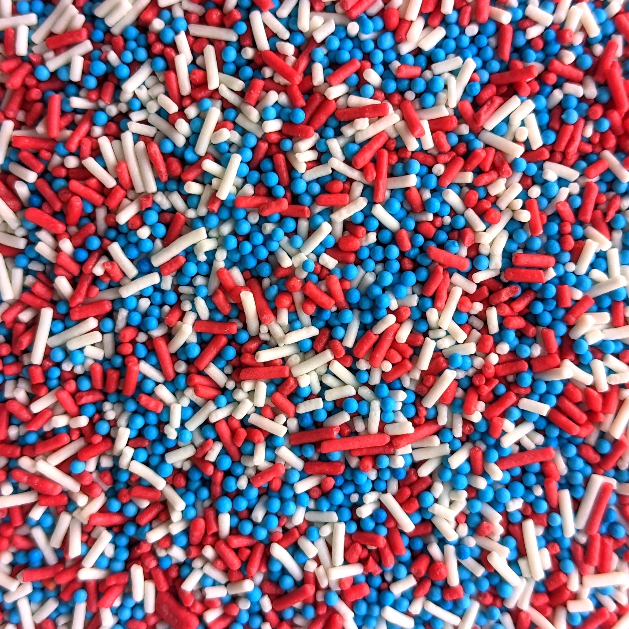 Red, White & Blue Mixed Sprinkles - 35g of Edible Cake Sprinkles Toppers Decorations, 100s 1000s Mini Balls Nonpareils Strands Union Jack Mix