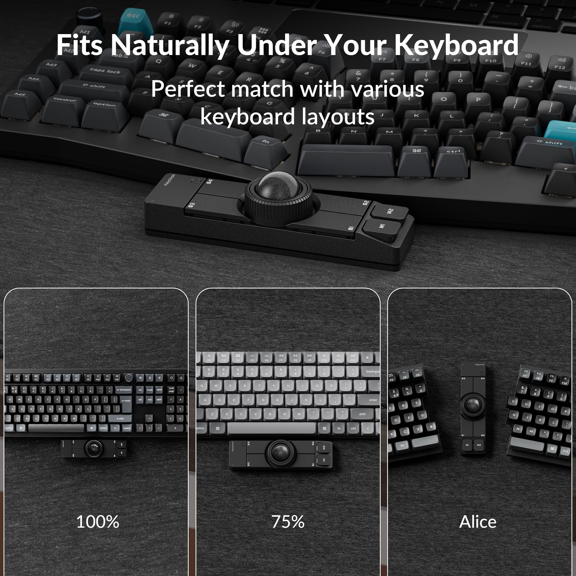 Keychron Nape Pro - Mouse trackball wireless, trackball centrato sulla tastiera per programmatori e utenti di produttività, navigazione a 8 direzioni, programmabile ZMK, 2,4 GHz/Bluetooth/cablata