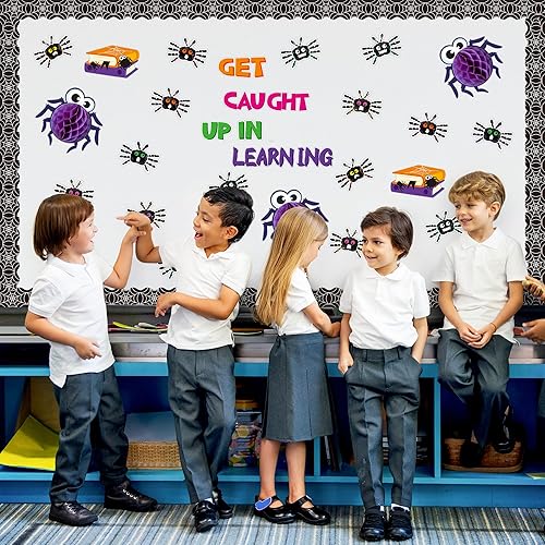 Miniatura 5 de Yopyame Juego de 109 tablones de anuncios para Halloween, diseño de araña, panal, diseño de araña, diseño de flores, borde de telaraña, borde de