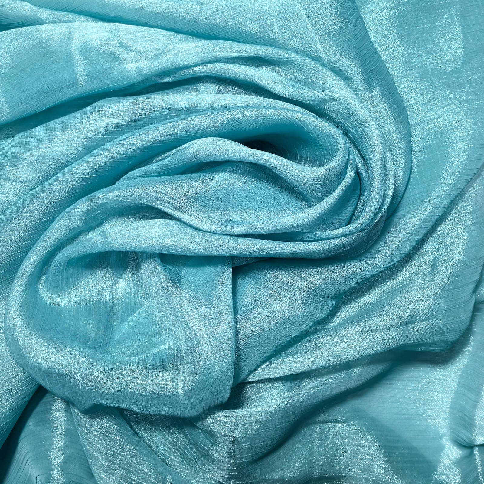 Tela de organza arrugada de 11 yardas de largo y 59 pulgadas de ancho, perfecta para proyectos de tela de seda, decoraciones de boda, calcomanías de fiesta, manualidades y diseño de moda (azul)