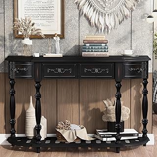 Amposei Retro Wood Curved Console Table 52-Inch Half Moon Hall Sofa Tabl...