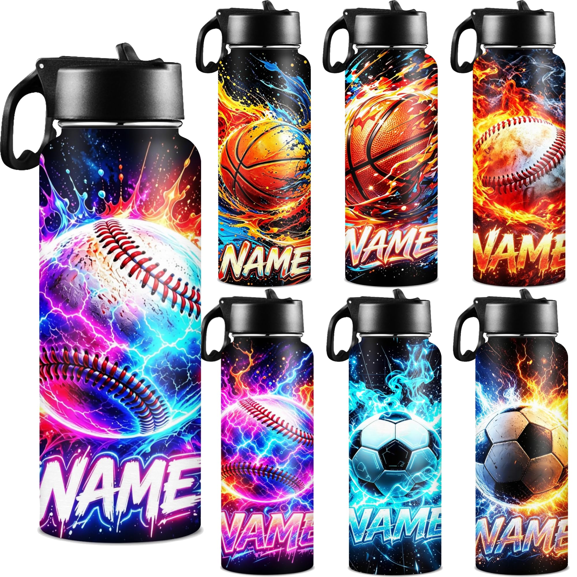 D-Story Personalized Water Bottle for Boys with Straw Lid - 18 oz Leak-Proof Stainless Steel Insulated Flask, Back to School Supplies Birthday Gifts for Kids