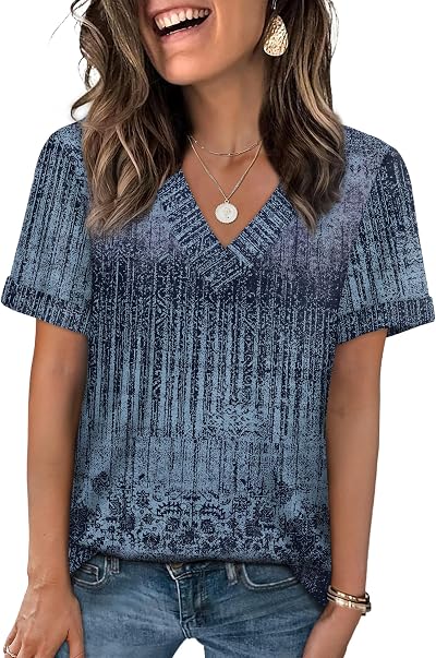 WIHOLL Womens Summer Tops Basic V Neck T Shirts Casual Short Sleeve Trendy Fashion 2026