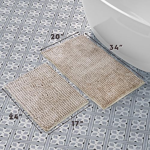 Miniatura 7 de Laura Ashley - Juego de 2 tapetes de baño de chenilla suave, 20 x 34 pulgadas, color azul