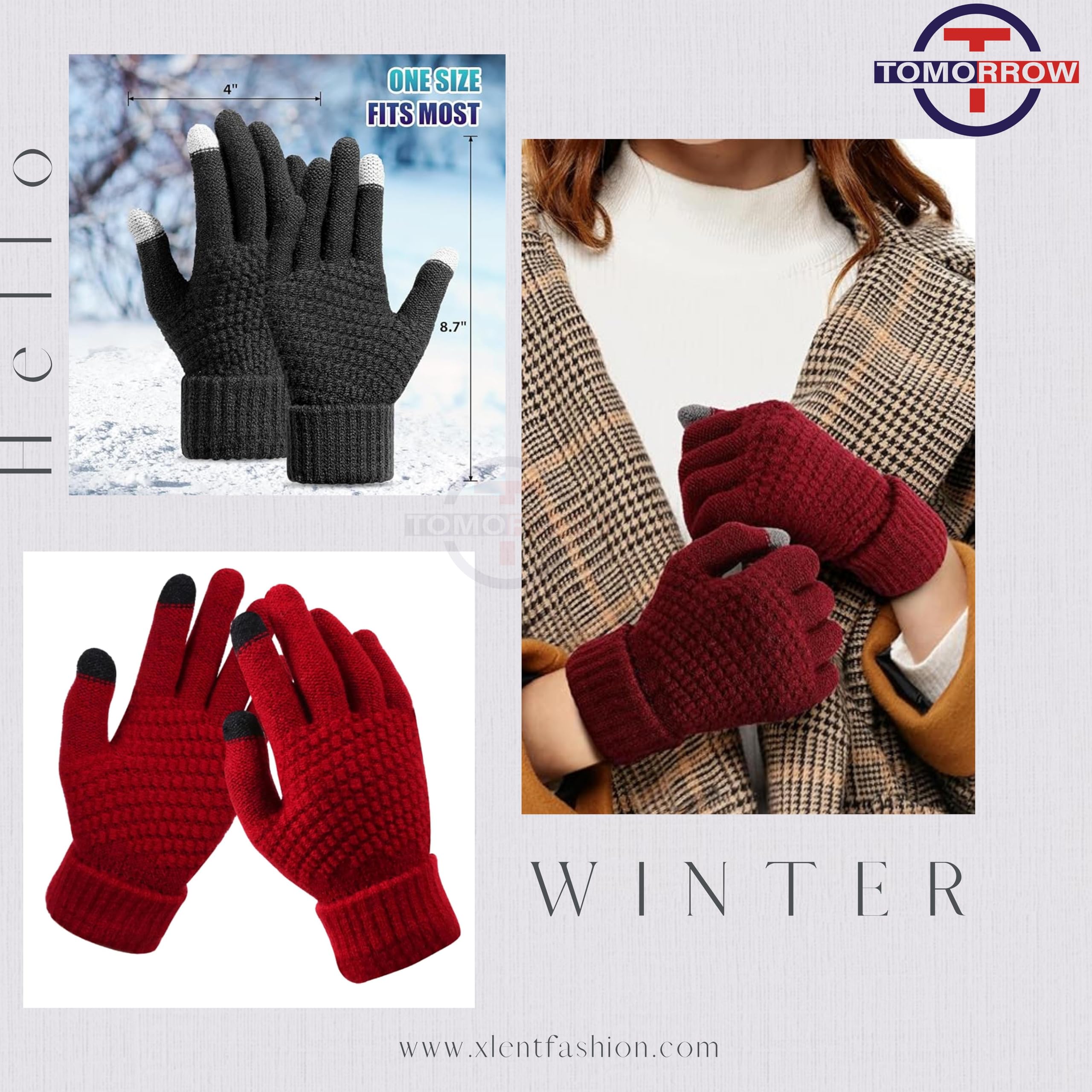 Tomorrow Winter Touchscreen Magic Gloves Warm Stretch Knitted Wool with Touch Screen, Woolen Comfort Full-Fingered Protection - Double Layered Combo of (One Size, 1 Pack- Blue) - Image 6 thumbnail