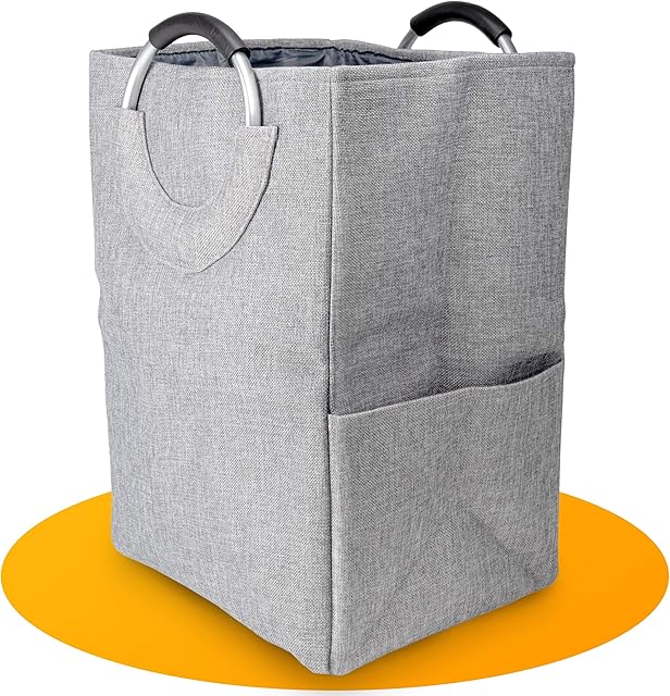 Monlamar® Wäschekorb mit abnehmbarem Trenner & Zwei Wäschenetzen - 34x28x50cm - faltbar, schmal & platzsparend - Polyester Wäschesammler mit Griffen - ideal zum Vorsortieren - 47Liter (Grau)