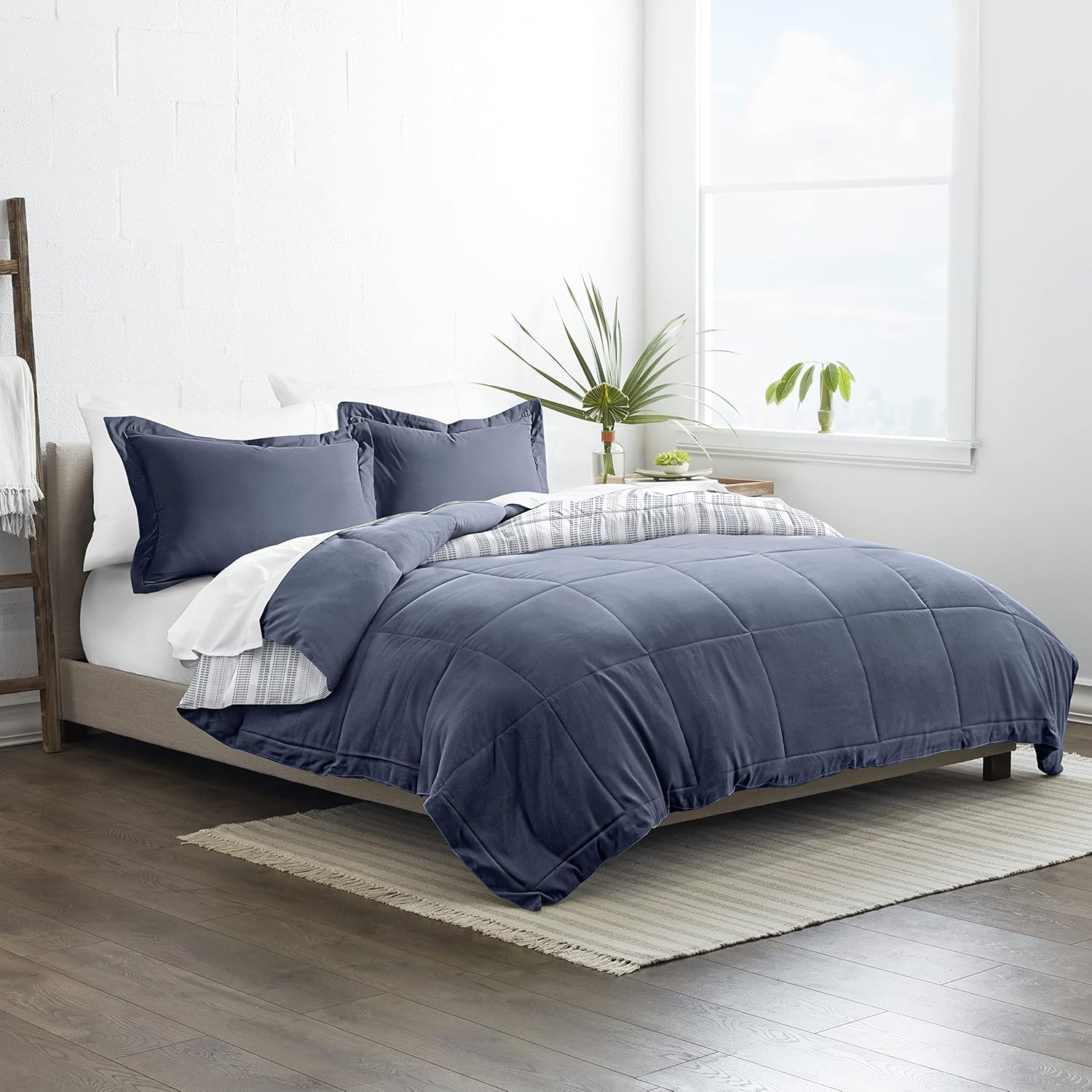 Linen Market Premium Down Alternative Farmhouse Dreams Reversible Comforter Set Full/Queen Navy : Home & Kitchen