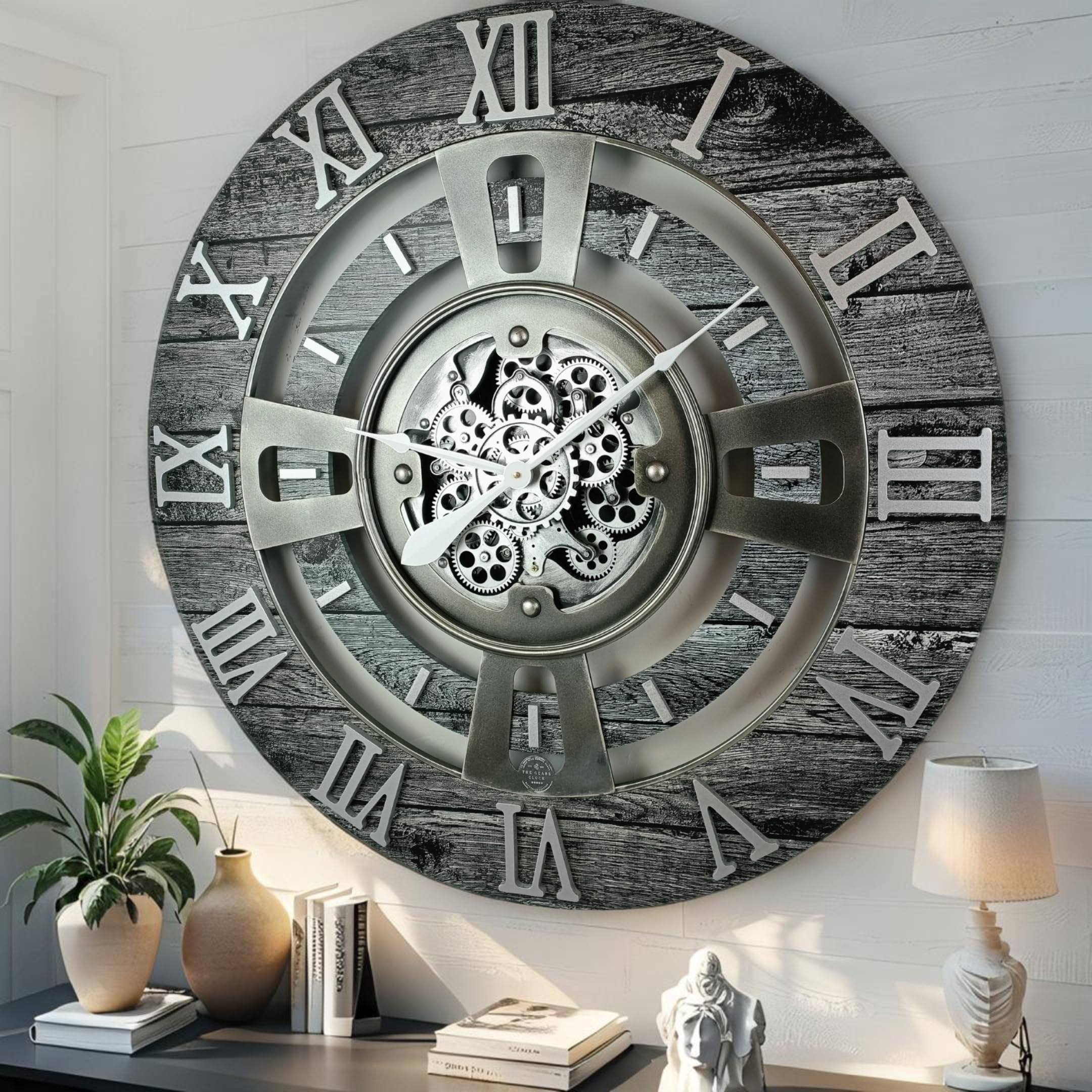 ImprovingLife The Gears Clock Real Moving Gear Wall Clock England Line (Carbon Grey, 24 inches (60 cm))