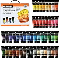 Artbreezing Acrylic Paint Set: 48 Vibrant Colors, 22ml Tubes for Canvas, Wood, Fabric, Paper - Beginner to Pro Artist Kit