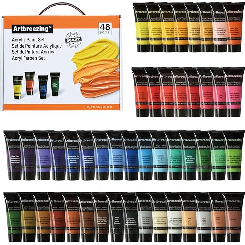 Acrylic Paint Set,48 Colors 0.74 oz/22ml Tubes,Highly Pigment Art Paints for Canvas,Wood,Fabric,Paper, Giftable Choice for Artists,Beginner to Pro (48 Colors)