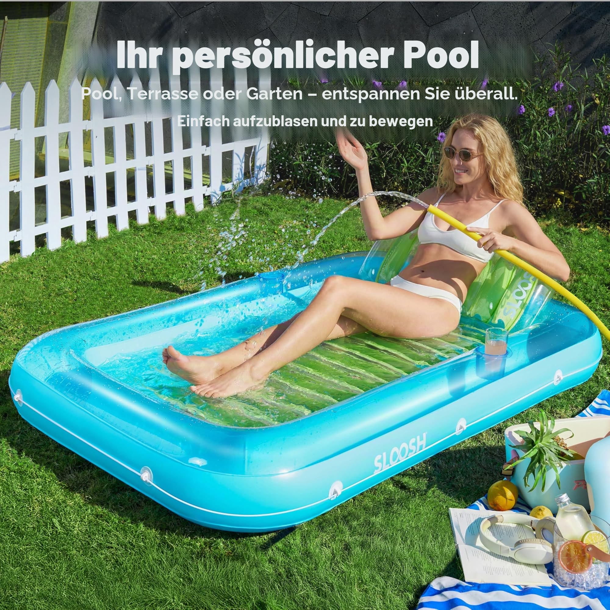Sloosh aufblasbarer Sonnenpool Luftmatratze mit abnehmbarem Kissen für Erwachsene