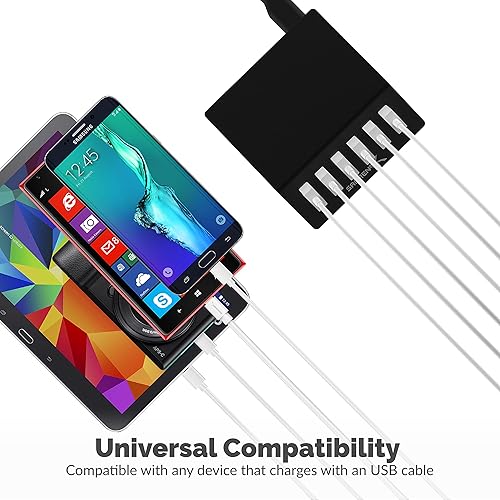 Miniatura 8 de SABRENT Cargador rápido USB de 60 vatios (12 amperios) de 6 puertos de aluminio de tamaño familiar de alta calidad. Certificado UL Cargador USB