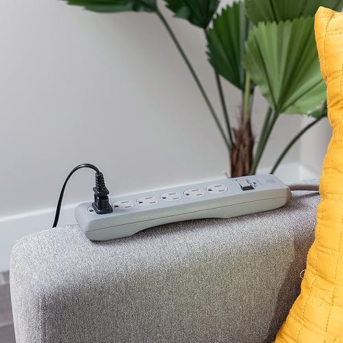 Miniatura 7 de GE - Protector de sobretensión de 6tomas, extensión de 4pies, regleta multicontactos, 800julios, enchufe plano, tapas de seguridad de cierre por