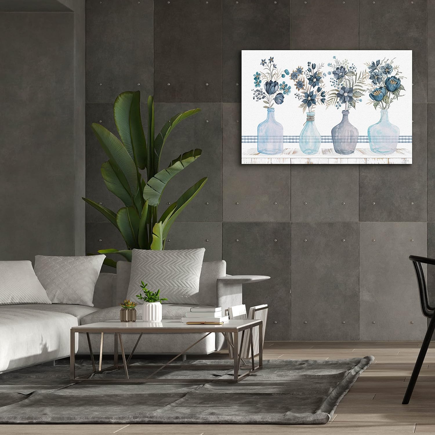Epic Graffiti 'Feeling Blue Florals' by Cindy Jacobs, Giclee Canvas Wall Art, 60"x40"