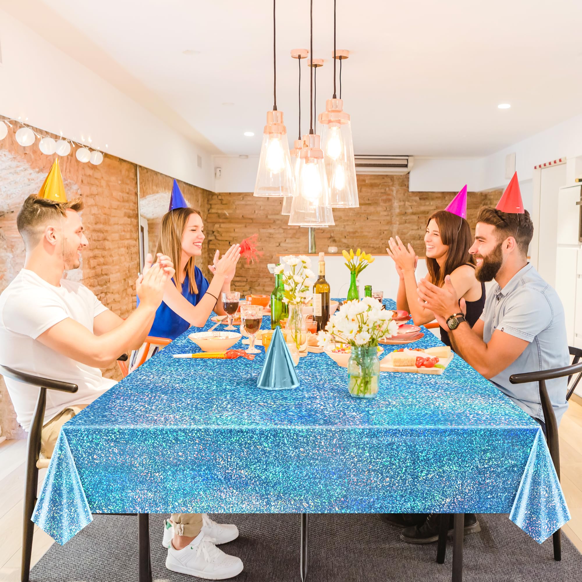 8 tovaglie olografiche laser blu 101,6 x 274,3 cm, in plastica, per feste, luccicanti e lucide, decorazione per feste invernali, feste di compleanno, matrimoni, baby shower, decorazioni natalizie