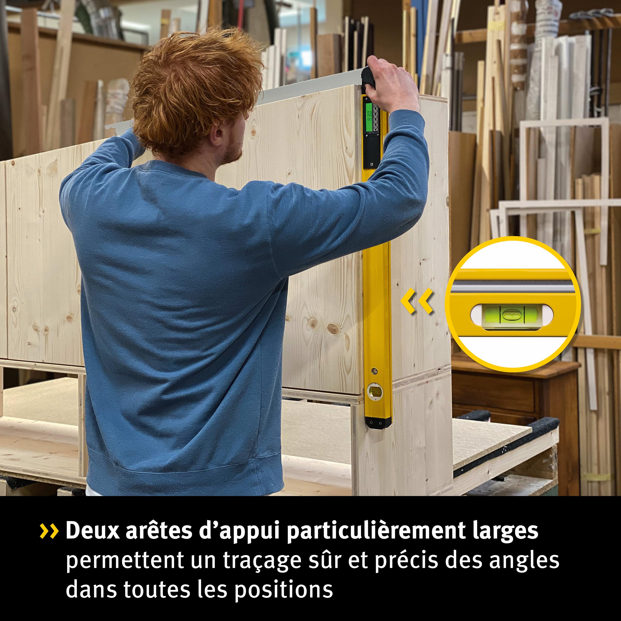 STABILA Rapporteur angle électronique TECH 700 DA, 80 cm avec affichage numérique, mesure 0-270°, degrés, 1 fiole horizontale, 1 verticale, classe protection IP54, étui