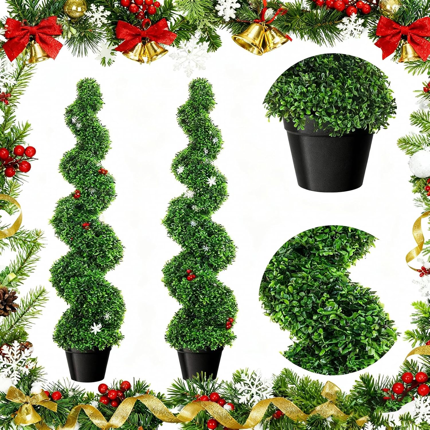 3 FT Spiral Boxwood Artificial Tree (Set of 2) - Real Touch UV Stable Faux Topiary with Flexible Stems, Low Maintenance Indoor/Outdoor Decor for Home, Terrace, Cafe & Event Decoration