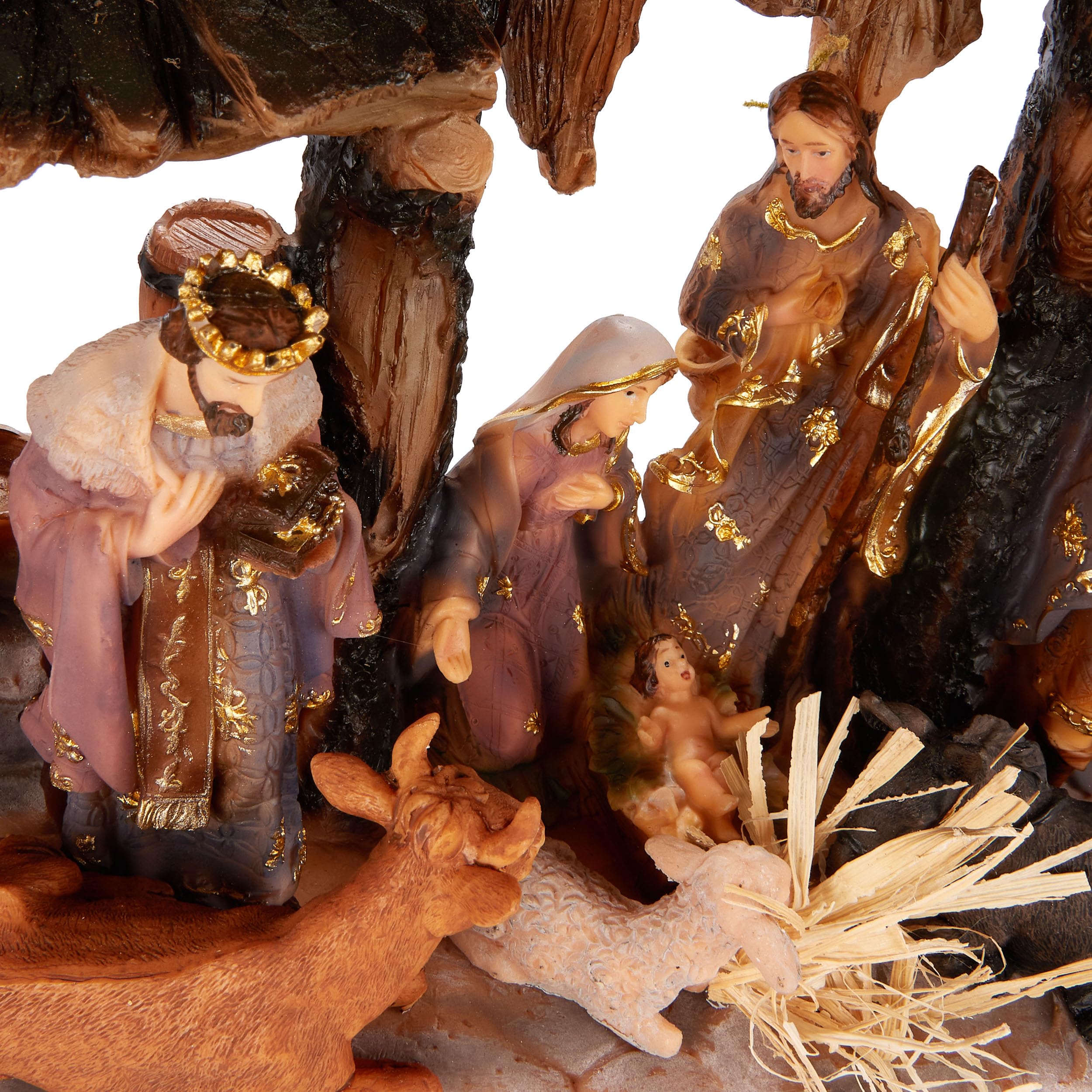 BRUBAKER Crèche de Noël - Crèche de table de 34 cm avec figurines de Noël peints à la main Jésus, Marie, Joseph et Rois dans la crèche avec des animaux - Figurine de crèche décoration de Noël en