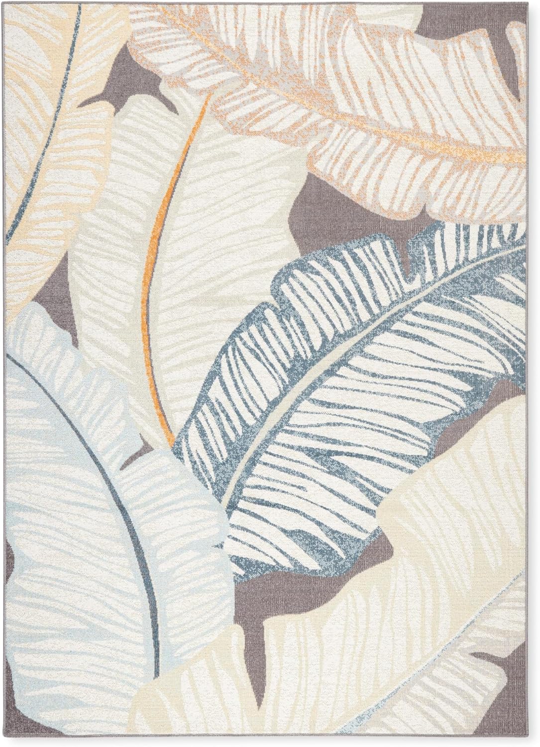 Tommy Bahama Cay Palm Fronds Indoor Outdoor Area Rug, Leaf Coastal Design, UV Fade Resistant, Ivory, 3'11"x5'2"