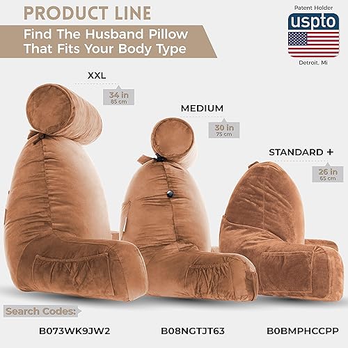 Miniatura 2 de Almohada Husband XXL Bronceada, Respaldo con brazos  Almohada de lectura para adultos con espuma viscoelástica triturada, funda de microfelpa