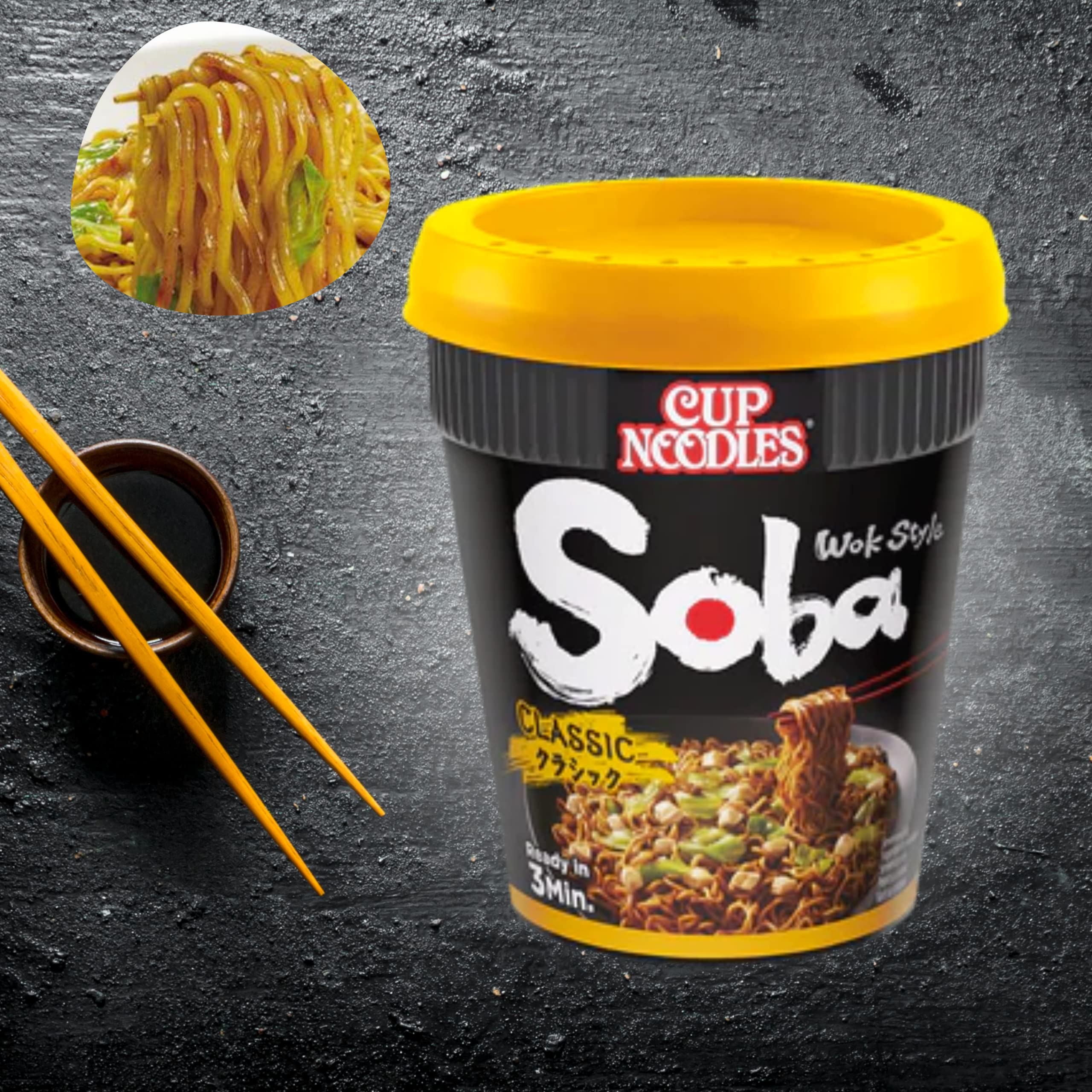 Nissin Soba Noodles - Confezione multipla di 9 coppette per noodles Nissin Soba Classic, pollo Yakitori e Teriyaki, con etichetta regalo TGBK