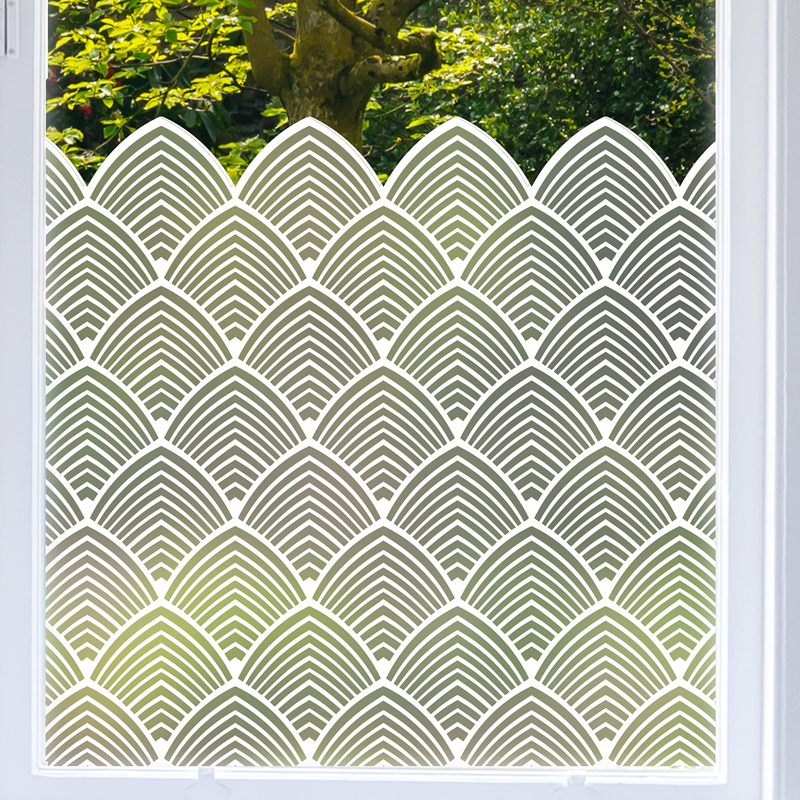 Dizzy Duck Decorative Frosted Window Film - Self Adhesive White Patterned Geometric Art Deco Glass Privacy Window Border Sticker Decal Border - Chaplin White 74 cm