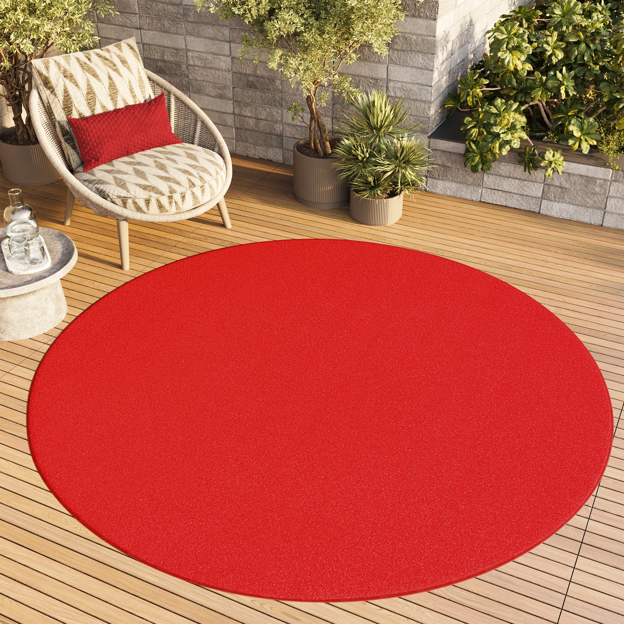 TAPISO Alfombra Mono Redonda De Pelo Corto Interior Diseño Moderno Alfombra Color Rojo Monocolor Salón Dormitorio Adulto Comedor Cocina Resistente Exterior Oeko-Tex 80 x 80 cm