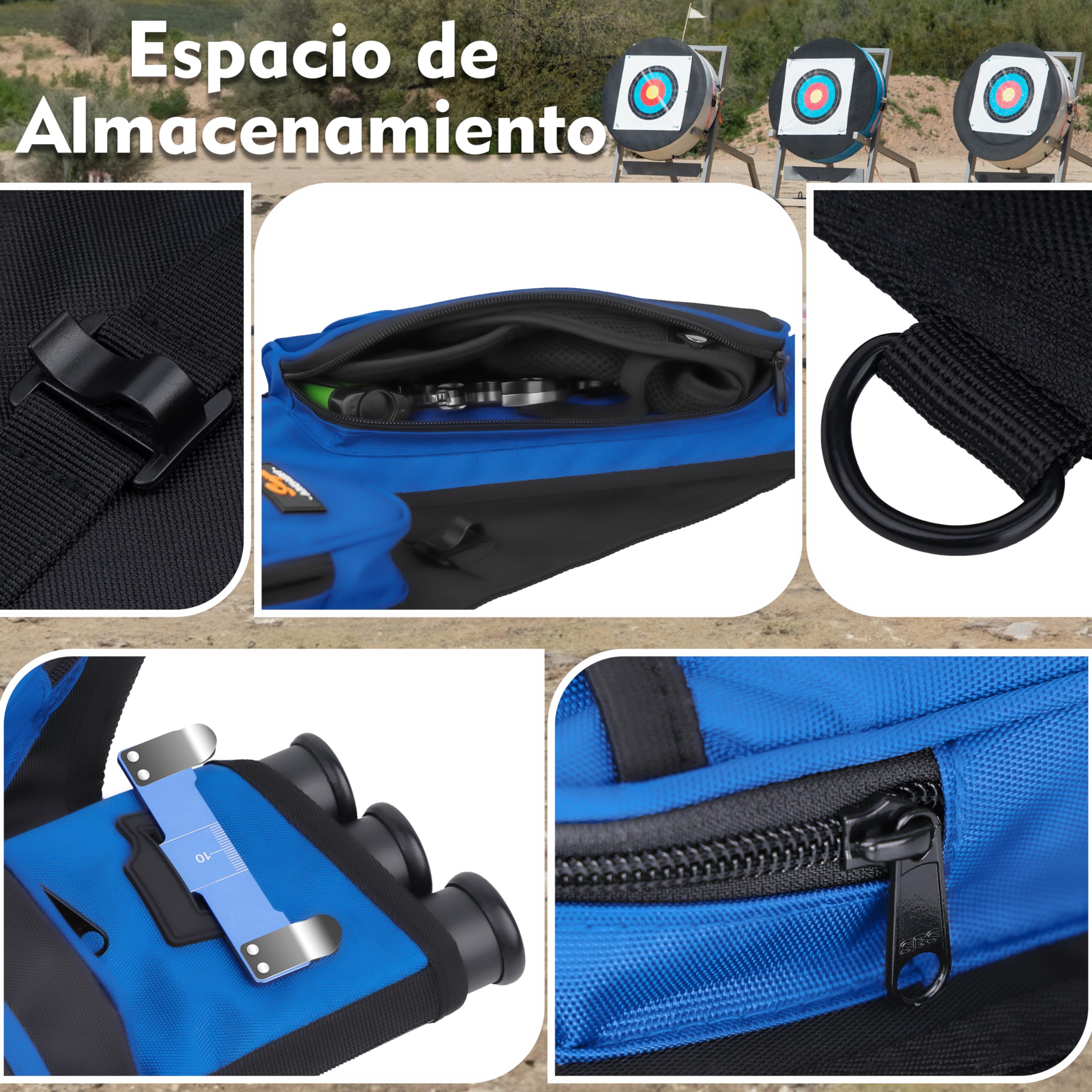 Sunya - Carcaj de Tiro con Arco para Flechas. Portátil,Incluye pestaña y Bolsillos de liberación y cinturón de Nailon. Apto para Arco Compuesto y Arco recurvo Blanco o Campo