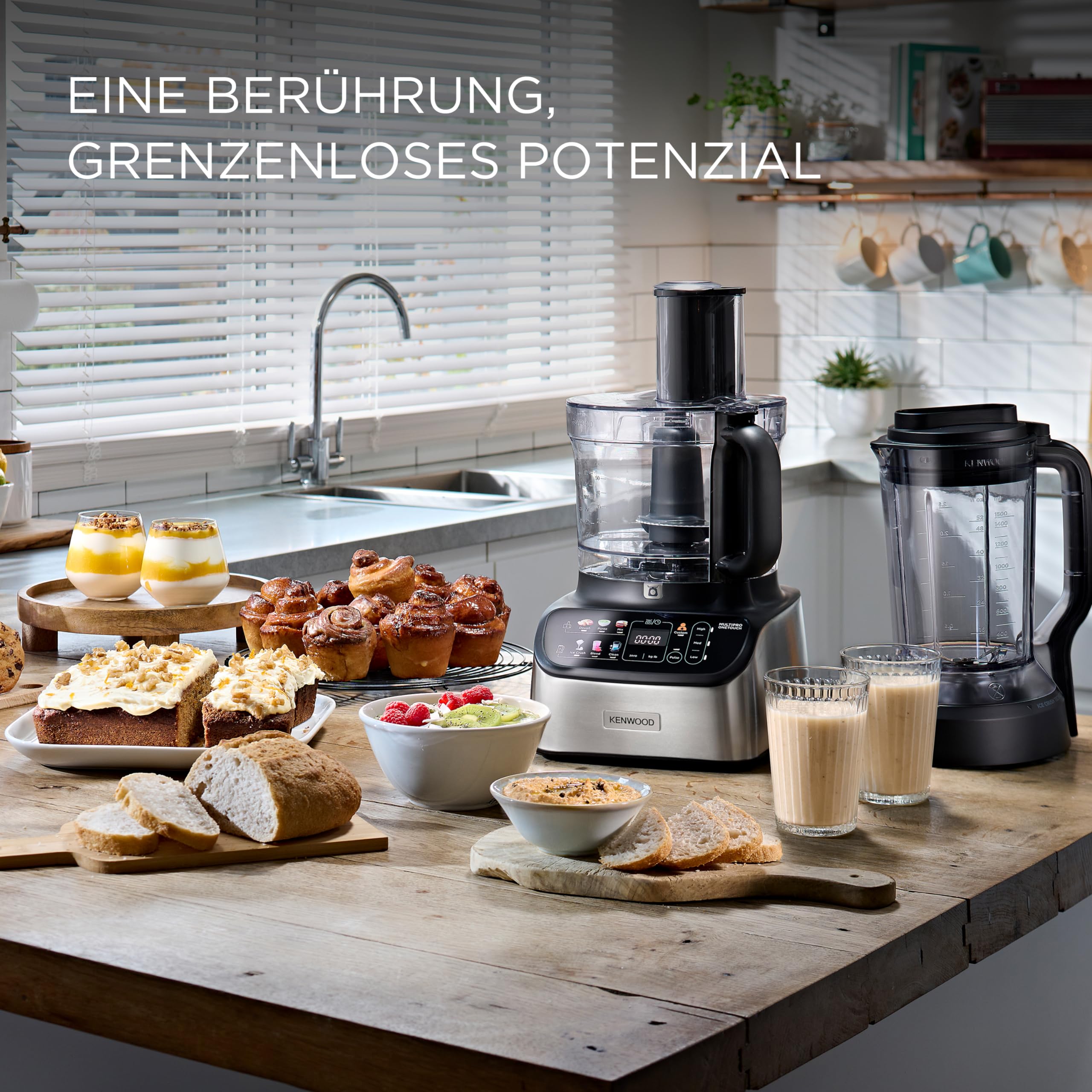 Kenwood MultiPro OneTouch FDM73.480SS Kompakt-Küchenmaschine & Standmixer, 6 Zubehörteile, 6 Automatikprogramme, Variable Geschwindigkeit & Pulse-Funktion, Integrierte Waage, 1000W, Silber