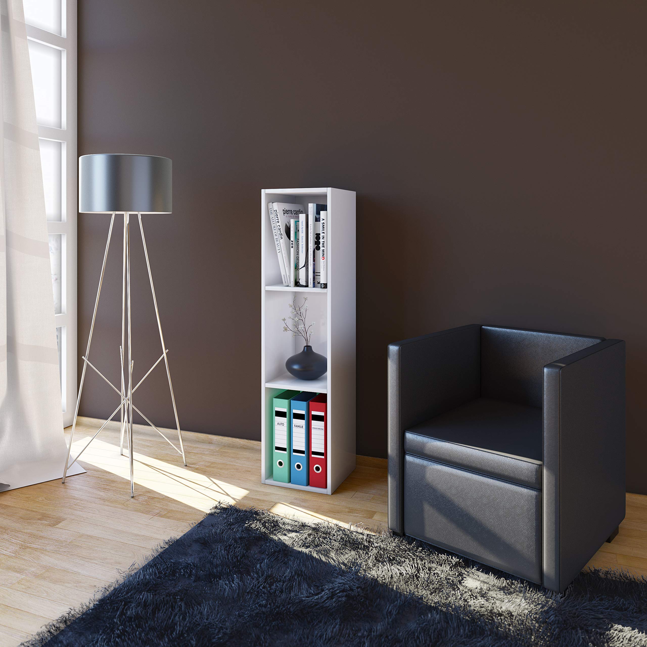 VCM Standregal Weiß 34x30x107 cm 3 Fächer Holzwerkstoff Bücherregal Deko