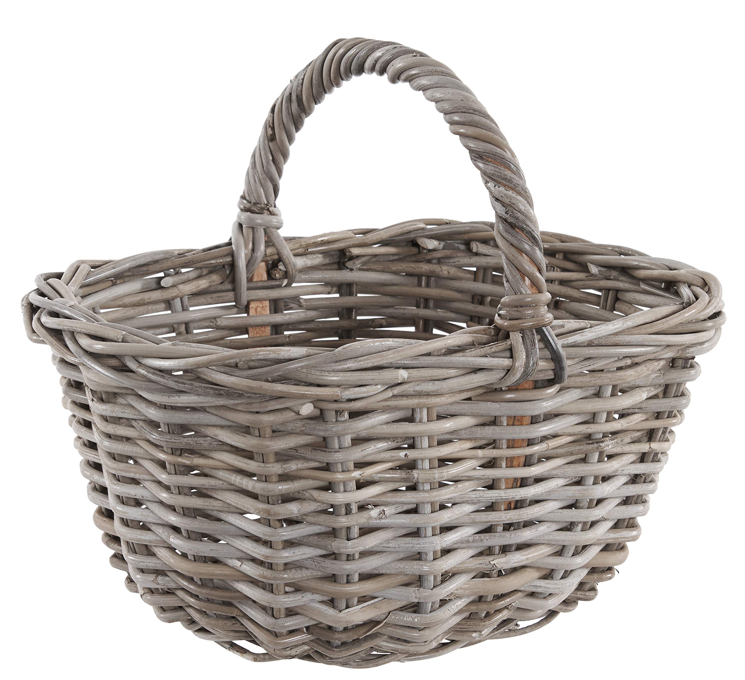 Grey Buff Rattan Wicker Shopping Basket
