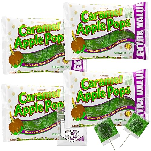Caramel Apple Pops - Paquete de 4 bolsas de paletas de manzana caramelo envueltas individualmente, edición limitada Old Fashion Candy_AB