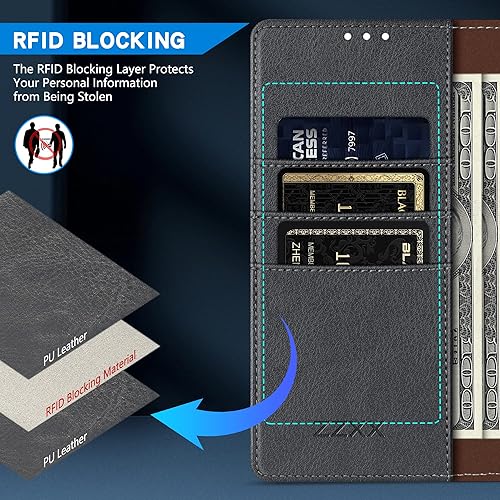 Miniatura 9 de ZZXX Funda tipo cartera para iPhone 11 con bloqueo RFID, ranura para tarjetas, función atril, cierre magnético, funda protectora de cuero para