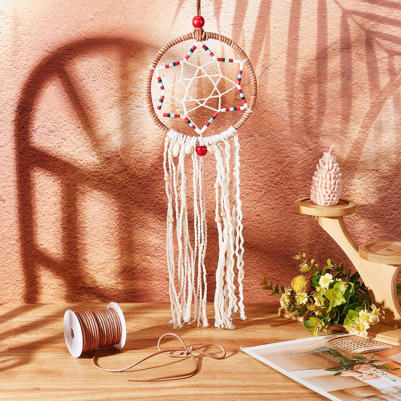 OLYCRAFT Cuerda de cuero redondo auténtico de 20 m, cuerda de 3 mm para joyas, cordón de cuero de color BurlyWood para hacer joyas, collares, envolturas, manualidades y proyectos de pasatiempos