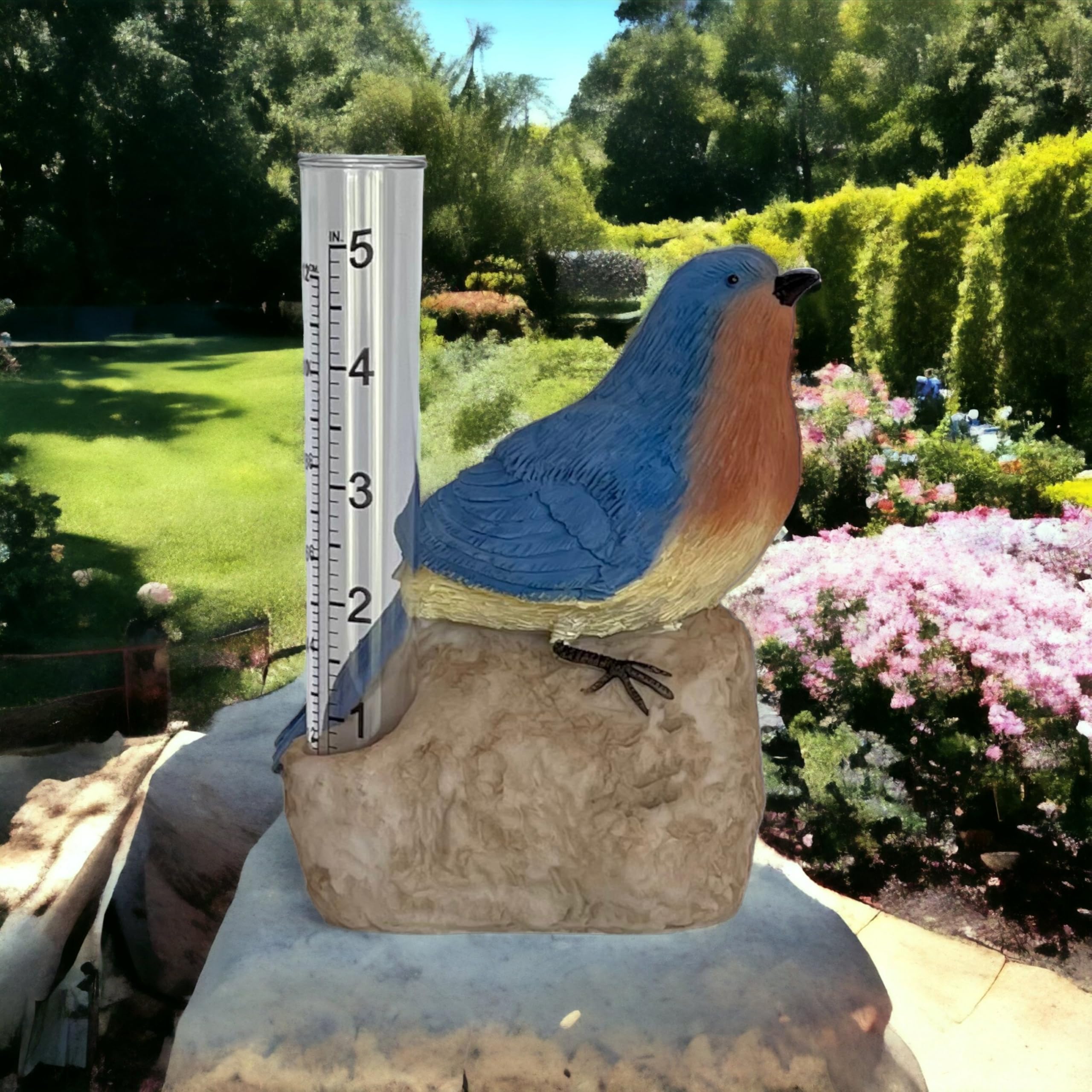 Gift Essentials Bluebird, pluviometro decorativo, in resina, per giardino, tubo di plastica, può contenere fino a 12,7 cm di acqua piovana