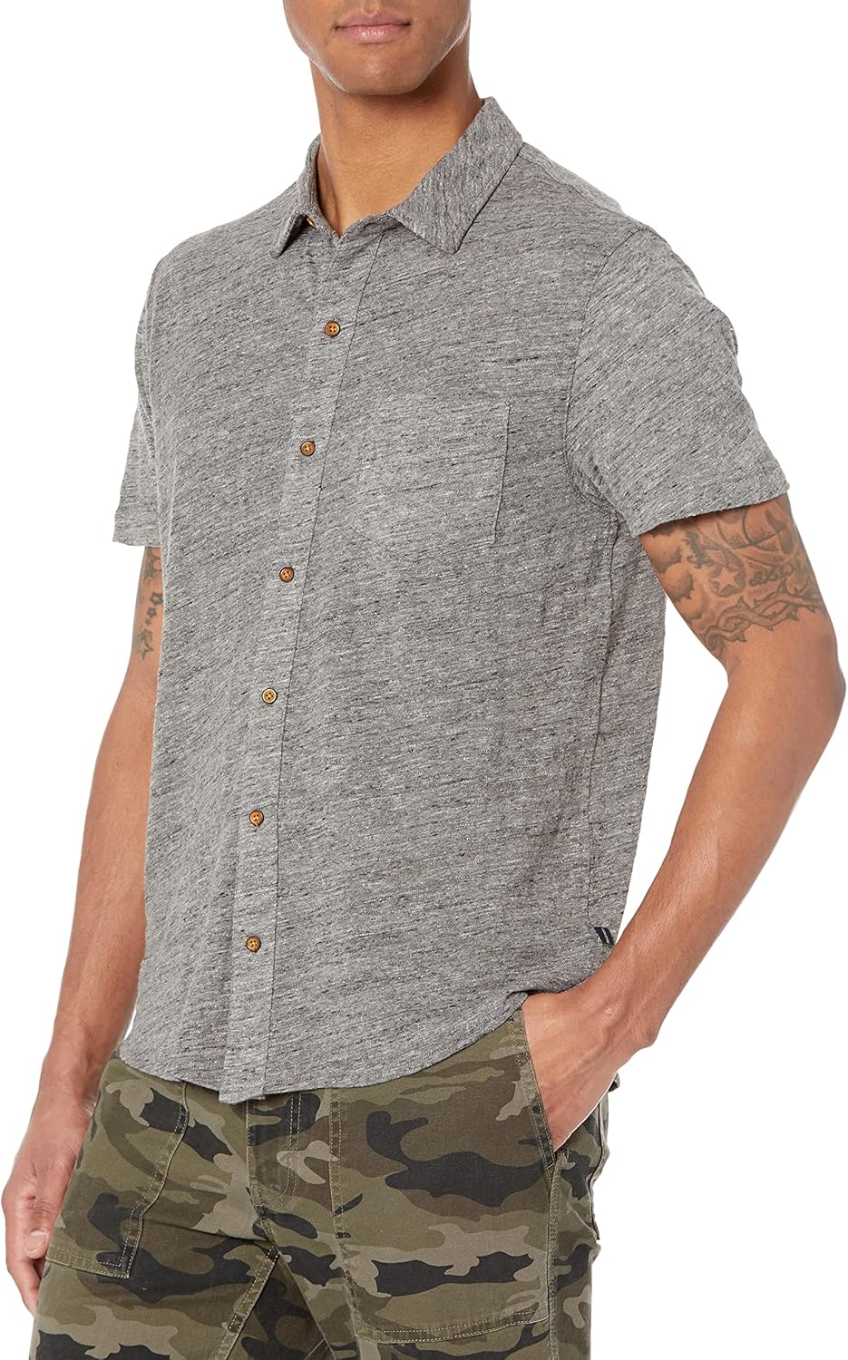Lucky Brand Men's Short Sleeve Linen Button Up Shirt