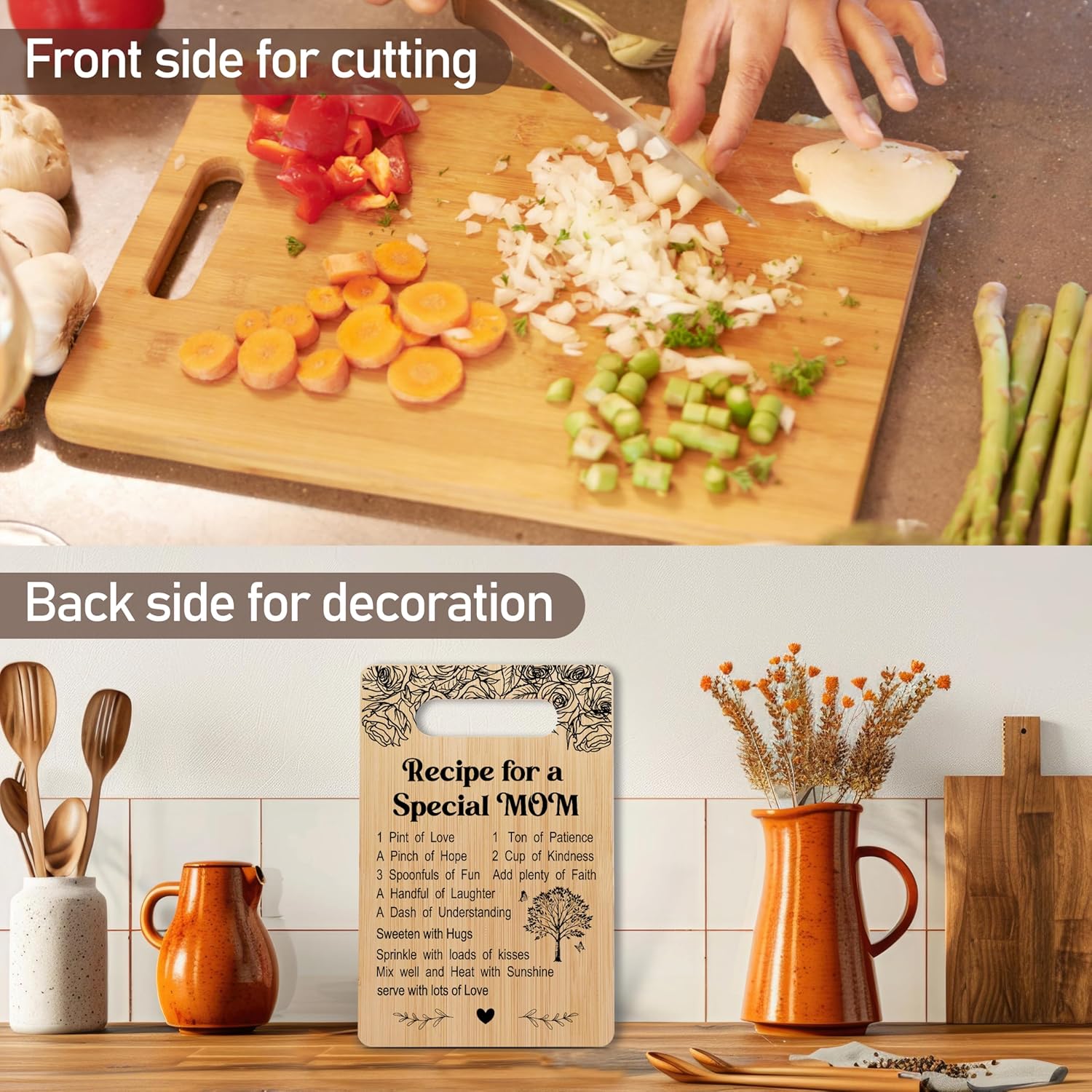 Gifts for Mom, Mother Bamboo Cutting Board from Daughter Son, Mother's Day Birthday Christmas Gifts For Best Mom, Home Kitchen Decorations, Wooden Charcuterie Cutting Boards -55 - Image 3