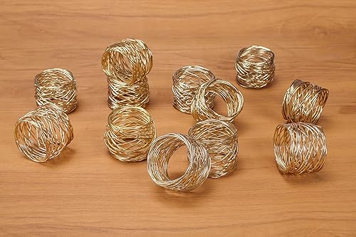 Miniatura 5 de ALPHA Living HOME Juego de 12 servilleteros metálicos de malla dorada para decoración de mesa de comedor, boda, vacaciones, fiesta, uso diario,